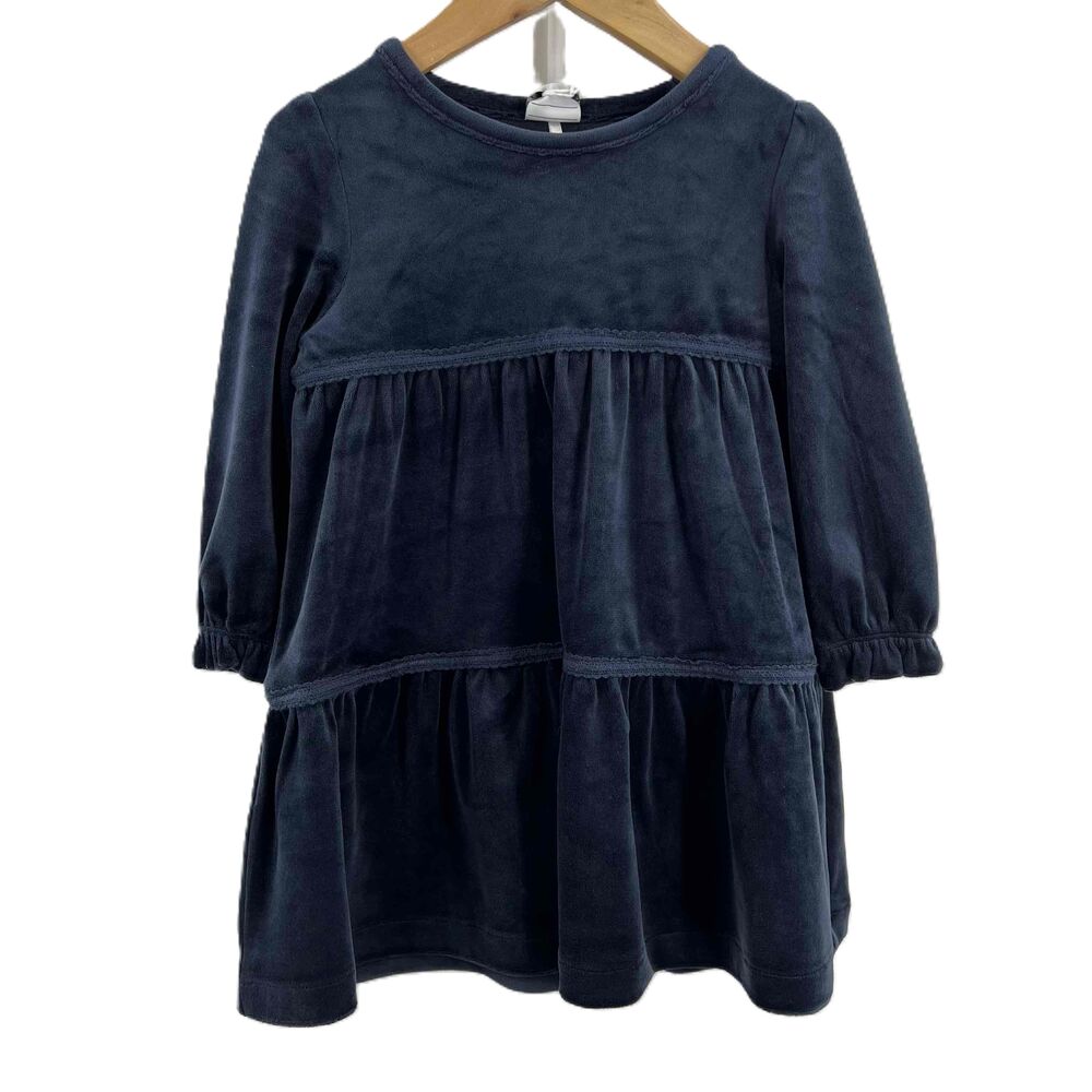 Polarn O Pyret Blue Velvet Lace Detail Special Occasion‎ Dress 12-18 Month New
